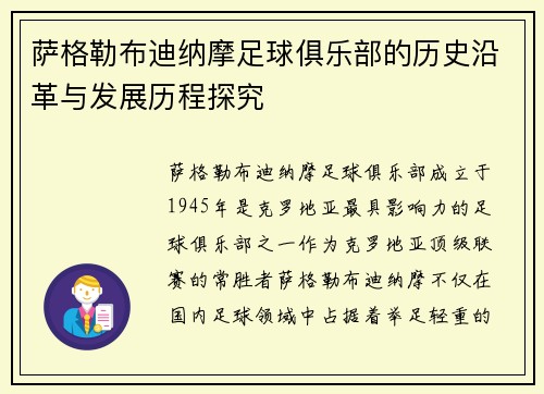 萨格勒布迪纳摩足球俱乐部的历史沿革与发展历程探究